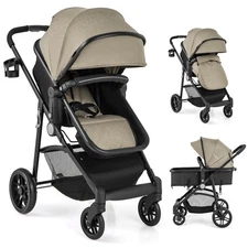 2-In-1 Foldable Baby Stroller Infant Travel Buggy Pushchair w/ Canopy Coffee