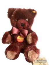 STEIFF 012976 PETSY RED WINE BURGUNDY 10&rdquo; TEDDY BEAR TAG BUTTON