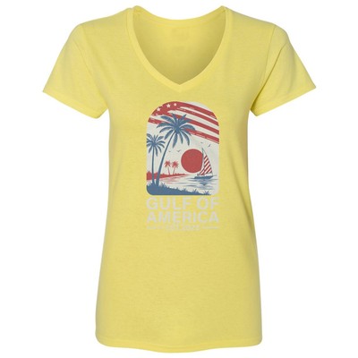 Gulf Of America Est 2025 Trump Tee - Vintage Beach Ladies' V-Neck Tshirt