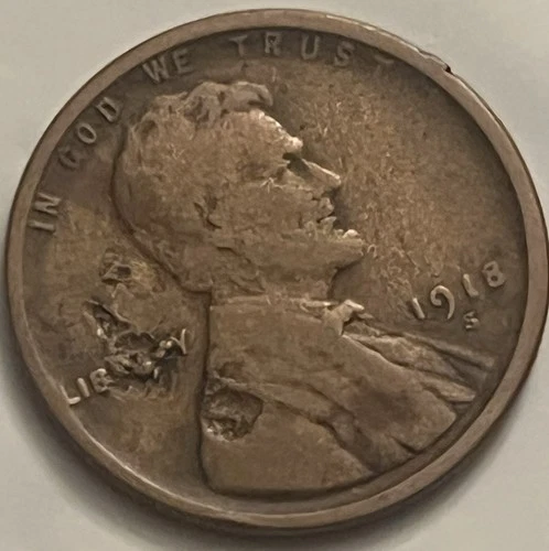 1918-S Lincoln Wheat Cent — Early S Mint — Heavy Wear — BN633