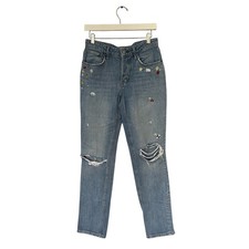 We the Free Cottagecore Soft Girl Embroidered Ankle Cropped Distressed Jeans 27"