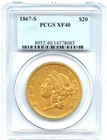 1867-S Liberty $20 Gold Double Eagle, PCGS XF40, Very Nice Better Date Gold Coin