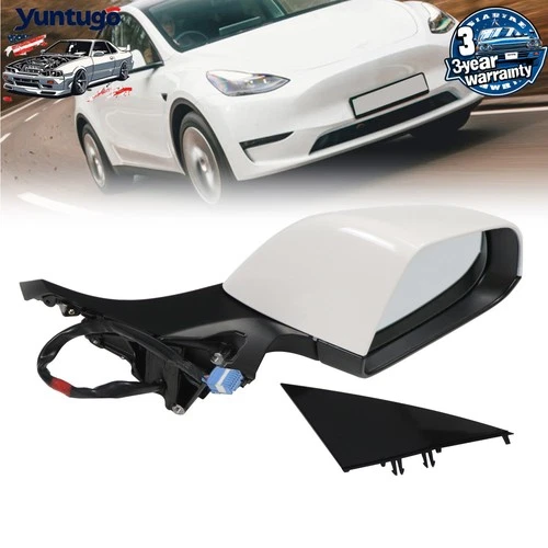 For Tesla Model 3 2017-2023 White Right Passenger Side Mirror Heated Power Fold