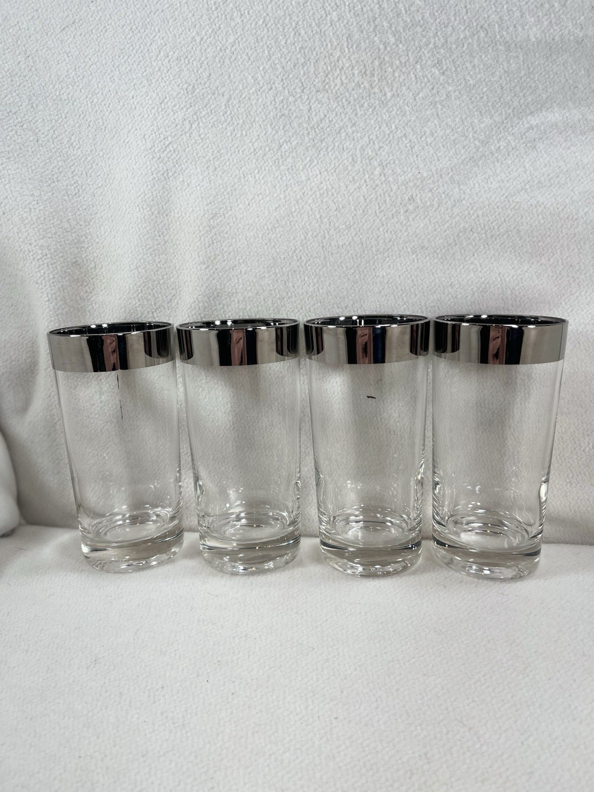 Set 4 Vintage Silver Rim Highball Glasses 5.5” Tall MCM Barware Tumbler