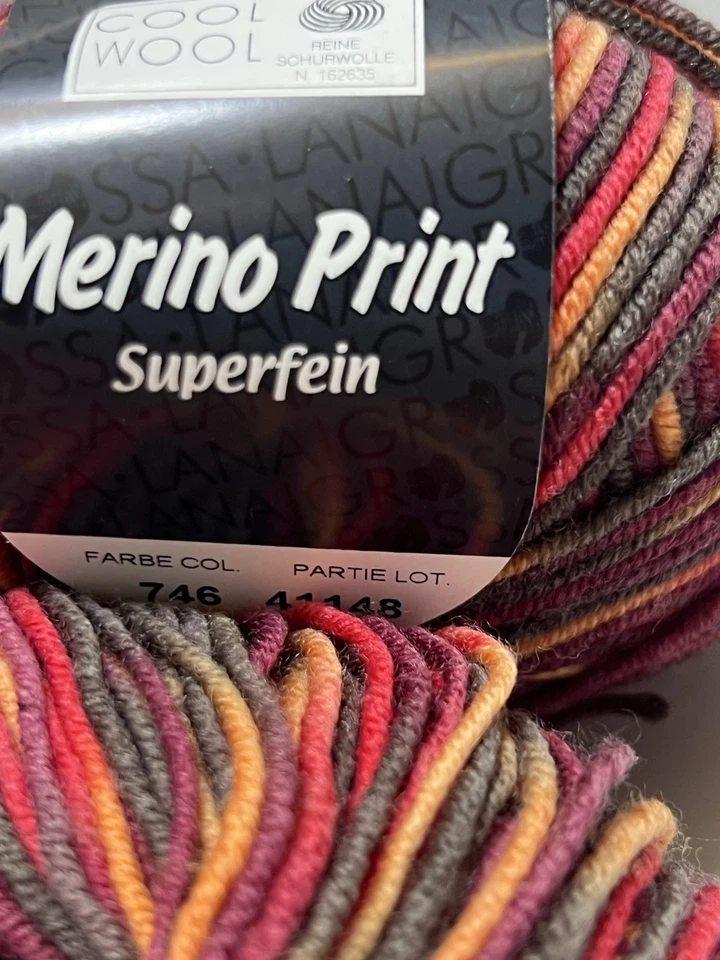Lana Grossa COOL WOOL MERINO PRINT SUPERFINE 100% Wool 50gr ea. Set of 2 #746 - Image 4 of 4
