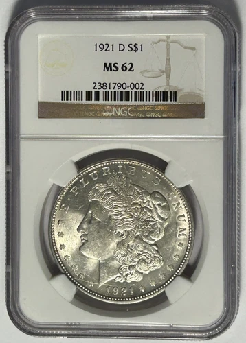 1921 D MORGAN DOLLAR NGC MS 62