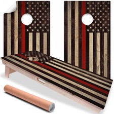 Fire Fighter Support American Flag Cornhole Board Wraps and Decals Vinyl Sticker