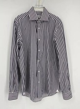 Robert Graham Long Sleeve Button Down Striped 100 Cotton Men s Shirt Size 38x15