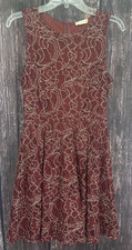 Altar'd State Burgundy Floral Stretch Lace Flare Dress Junior Womens Sz M EUC