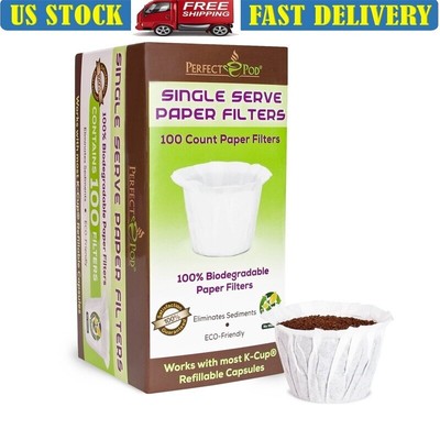 Single Serve Coffee Filters 100 Count Disposable Paper Compatible W/ K-Cup New