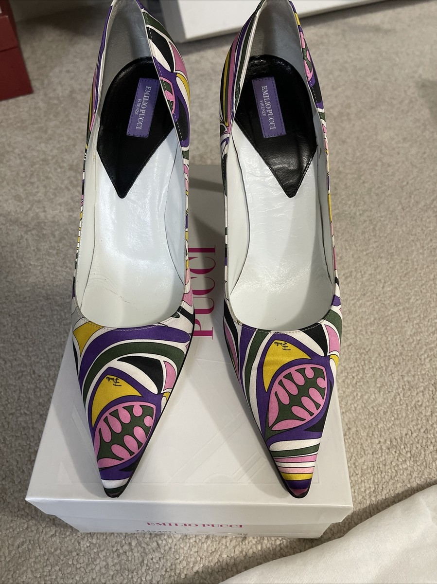 Emilio Pucci Satin Print Pink Violet High Heel Shoes 39 | eBay