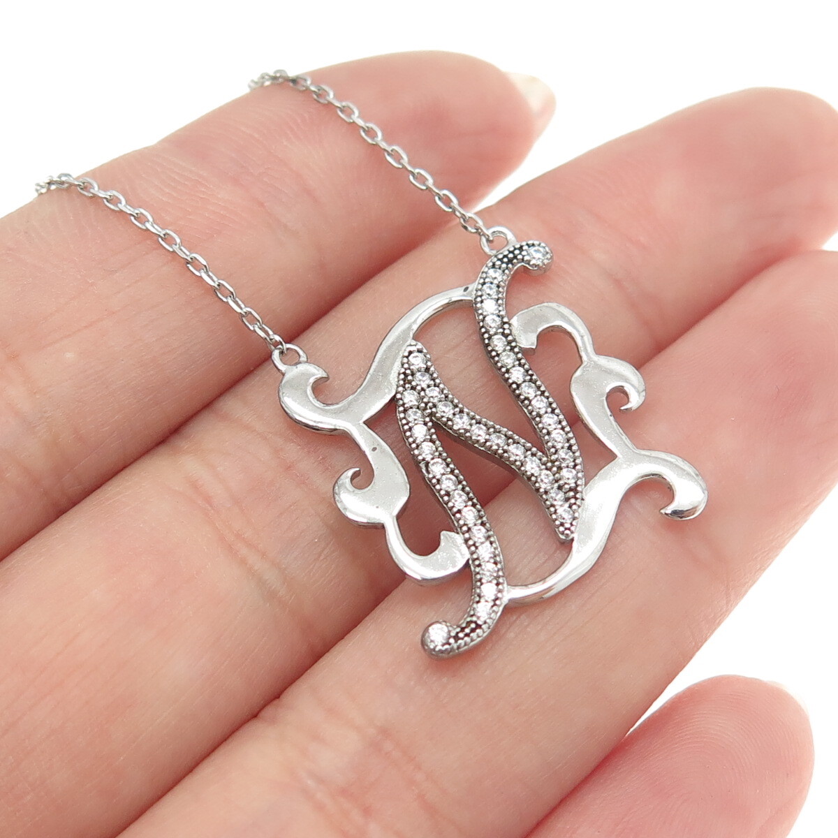 925 Sterling Silver Round-Cut C Z Letter 