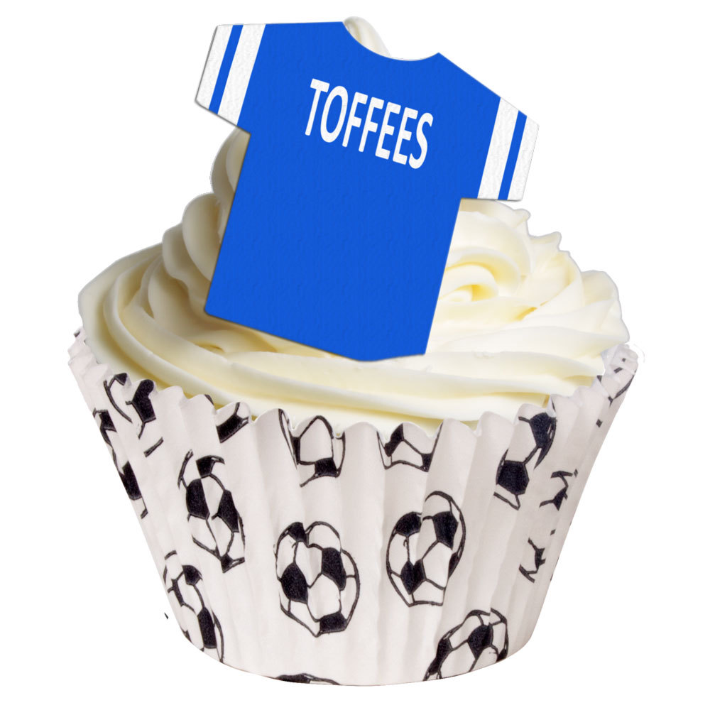 12 PRE-CUT stand-up EDIBLE TOFFEES T-SHIRT football cake decorations toppers
