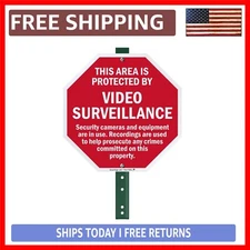 10"x10" Aluminum Surveillance Sign with 3' Stake - Weather Resistant & Durable
