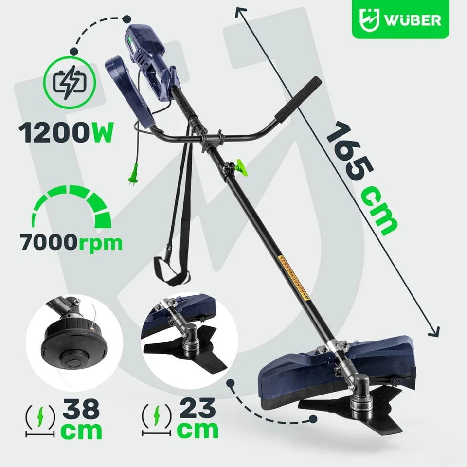Grass Trimmer Electric WUBER 1200W 38cm Line + 3-Tooth Blade - GERMANY - Image 4 of 4