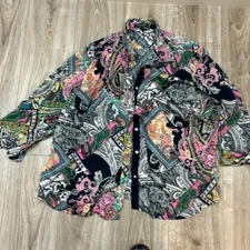 Ralph Lauren black and pink multi color paisley print button down shirt 3X