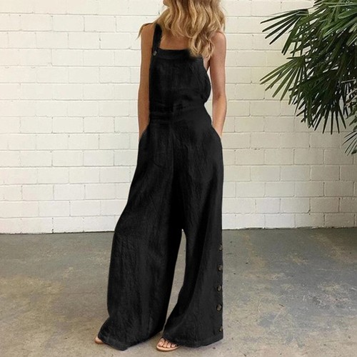 Womens Wide Leg Jumpsuits Long Pants Casual Summer Sleeveless Fashion Overalls - Picture 18 of 64