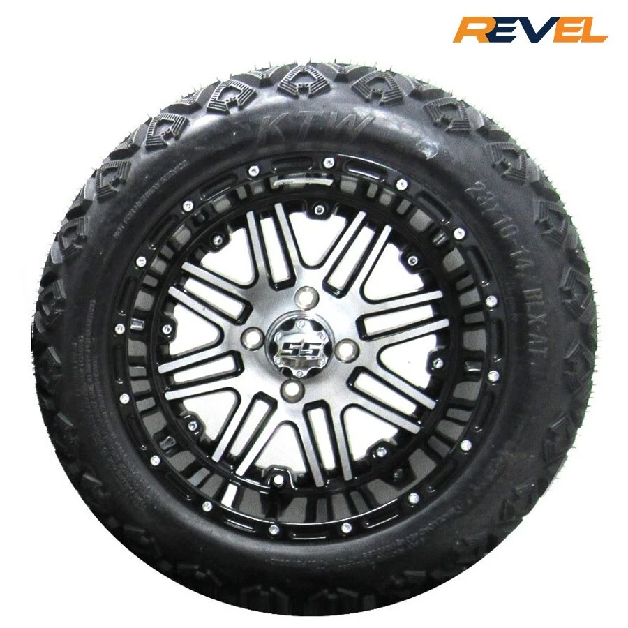 14" Megastar Wheel on 23x10R14 KTW PMX AT Tire, Single Golf Cart Wheel & Tire Foto 2 de 4