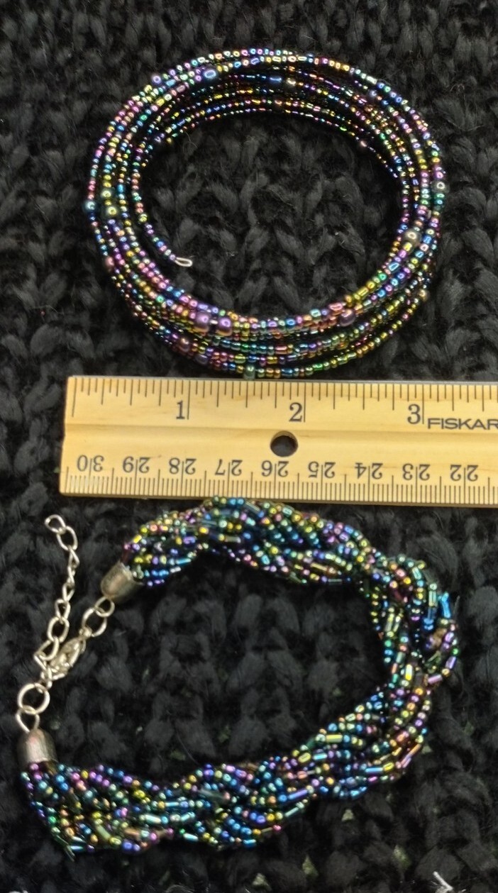 2PC Set Multi Seed Bead Memory Wire Wrap Bracelet… - image 6