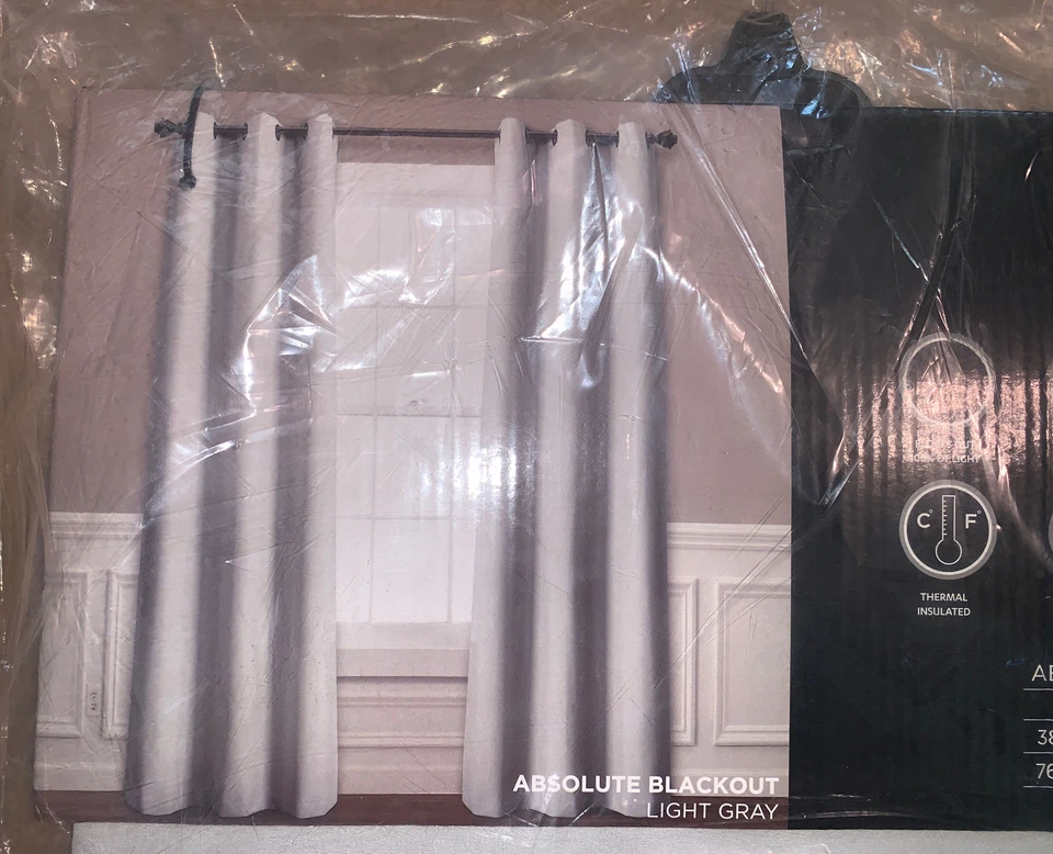 LUSH DECOR Curtains Two Panels Absolute Blackout LIGHT GRAY 38"x84" NWT Grommet - Image 3 of 4