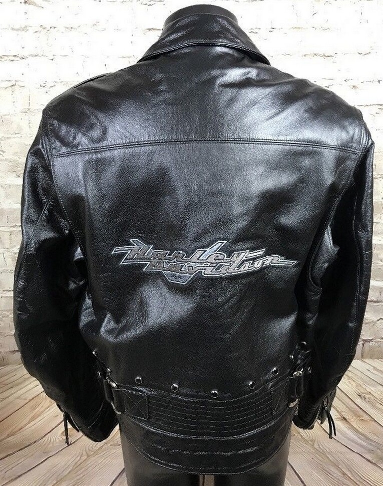Harley Davidson MED ROAD KING Leather Jacket Embroidered Black