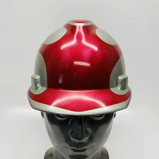 Vintage 1986 MSA V-Gard Class B Grey Front Brim Hard Hat Red Pinstripes