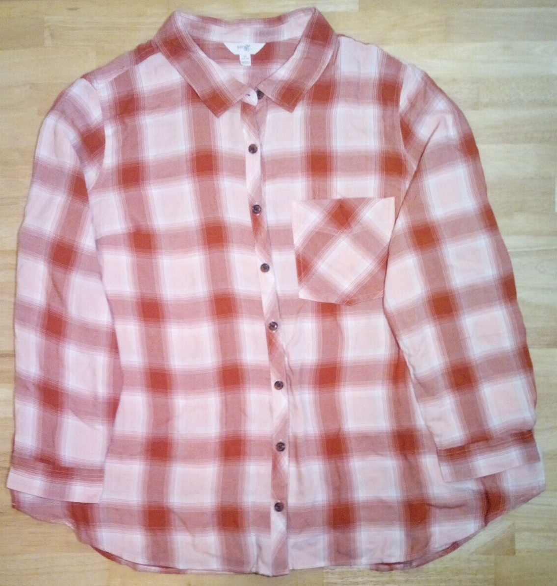 Terra & Sky Women Plus Size Button Down Red Curry Plaid Shirt 2X 3X