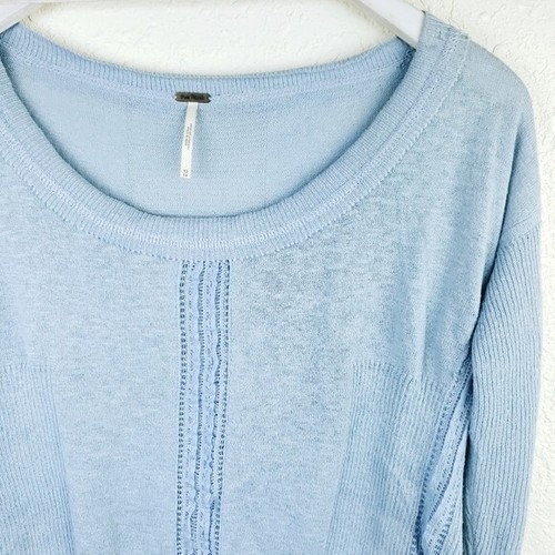 Free People Linen/Cotton Ribbed Lace Trim High-low Lightweight Sweater size XS - Picture 3 of 10