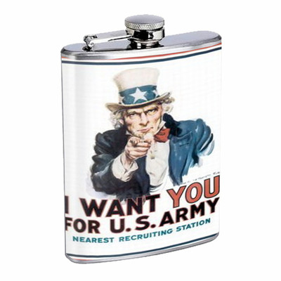 Uncle Sam Recruiting Poster D302 Flask 8oz Stainless Steel I Want You 