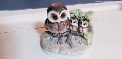 Vintage Homco 1298 Owl Family Figurine Glazed Bisque Porcelain 