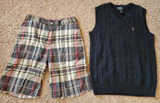 Polo by Ralph Lauren Boy's navy vest  plaid shorts Sz. L 16-18 - EUC