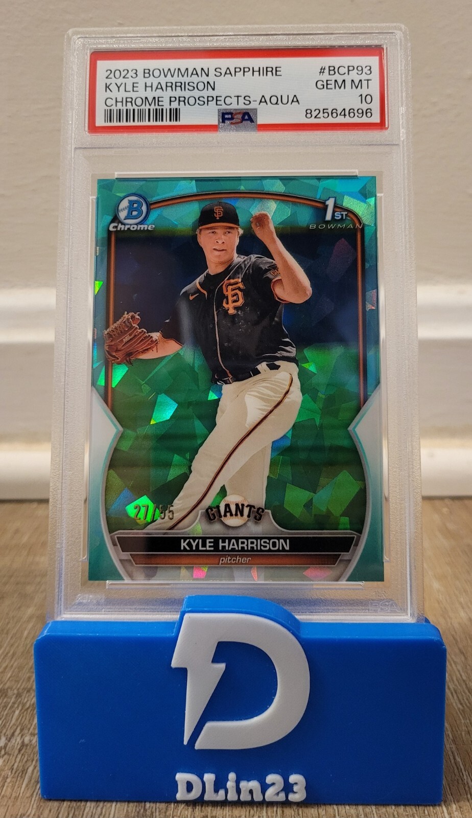 2023 BOWMAN SAPPHIRE CHROME PROSPECTS KYLE HARRISON AQUA #/55 BCP-93 PSA 10