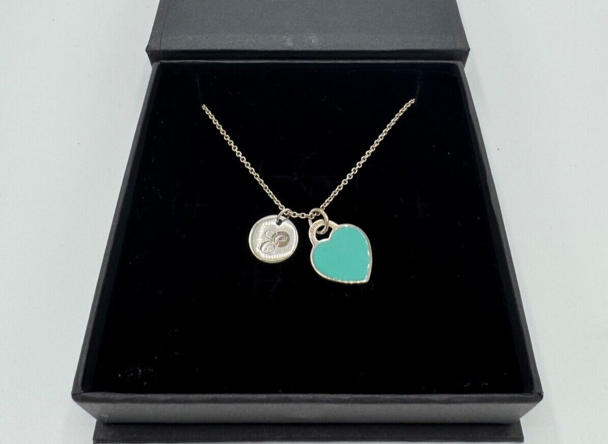 Tiffany & Co. Small Heart Tag Pendant with E Charm in Sterling Silver