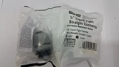 QTY-2 Hubbell Raco 4722-8 1/2" Nylon Liquid-Tight Straight Connector - Image 1 of 4