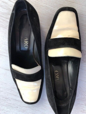 ARO VERIO CUOIO Italien Halbschuhe Slipper Wildleder/Leder Schwarz/Weiß Gr. 38,5