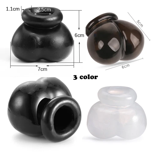 Silicone Chastity Cage Ball Bag Scrotal Restraints Testicles Stretcher for Male - Picture 19 of 35