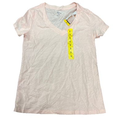 NWT WOMENS FELINA SHORT SLEEVE SLUB JERSEY TSHIRT Pink V neck **MEDIUM**