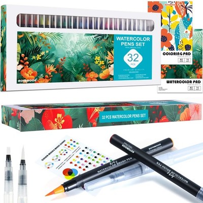 32 Watercolor Pens Set Includes 26 Vivid Colors, Real Brush Tips Paint Marker...