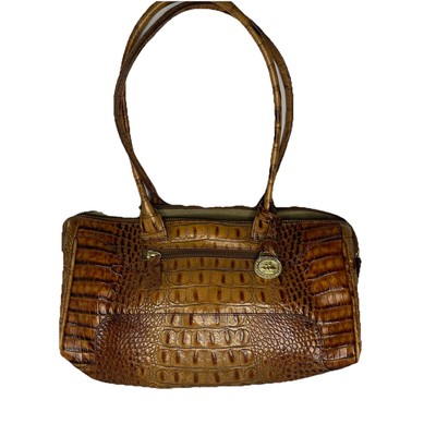 Brahmin Embossed Crocodile Leather Shoulder Bag Handbag Tan