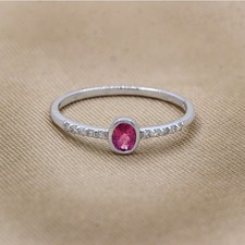 18k White Gold Plated Natural Ruby Diamond Engagement Ring Handmade Jewelry