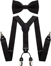 Solid Color Suspender and Silk Bow Tie Sets for Men
