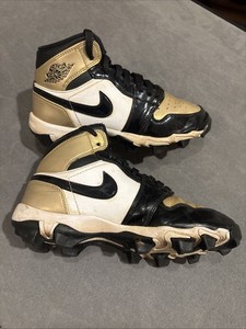 Jordan 1 Mid Youth Cleats Gold White Black HF6883-701 Baseball/Football Size 4Y