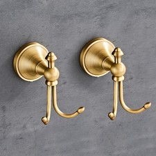 KWQKEM 2 Pcs Pack Antique Brass Towel Hook Vintage Coat with 2 Gold