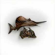 Handcrafted Wooden Sailfish on Driftwood Base – Nautical Decor Art 8” X 5”