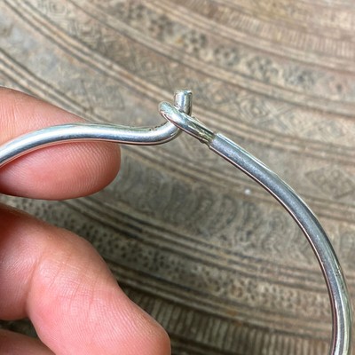 【Mathildaoval thickbracelet】argue VTG MODERNIST THICK WROUGHT STERLING SILVER WIRE BANGLE PRONG HOOK