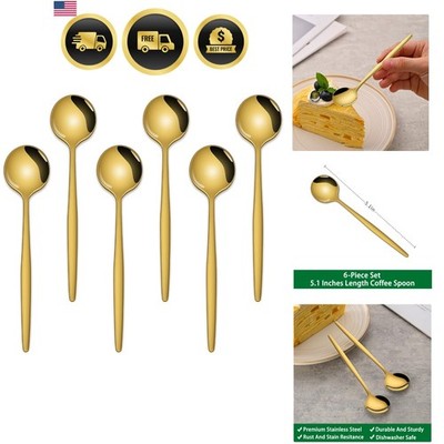 5.1 Inch Coffee & Tea Spoon,6 Pieces Gold Stainless Steel Teaspoon,Mini Spoon...