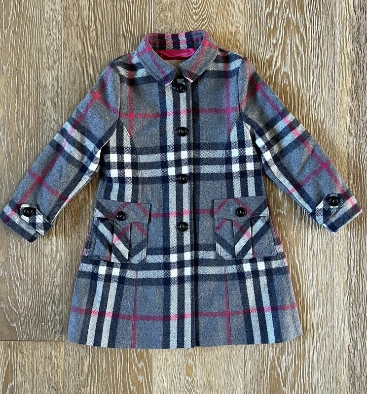 Burberry Girls Gray Nova Check Wool Blend Coat Size 4 EUC