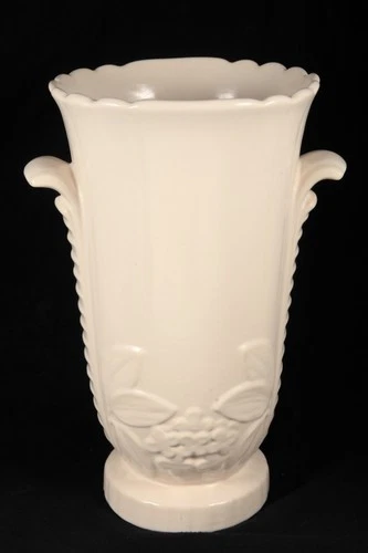 Rare Large Weller Art Pottery Vintage 1930s Cream or Ivory Vase Embossed Leaves