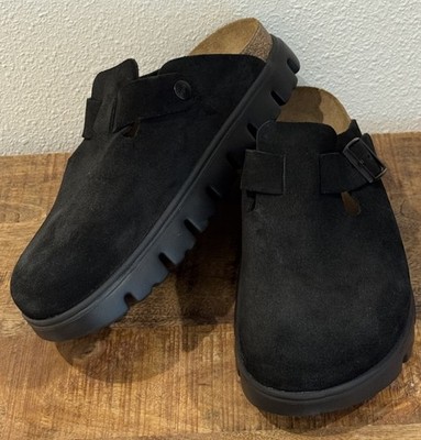 BIRKENSTOCK PAPILLIO black shoes size 41 L10 M9 NWOB NEW CHUNKY SUEDE CLOGS NARR