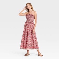 Women Cotton Maxi Pullover Sundress - Universal Thread Pink Floral XS